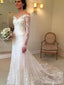 Gorgeous V-neck Off-Shoulder Long Sleeves Mermaid Long Wedding Dresses,WD3096