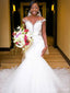 Elegant V-neck Off-Shoulder Lace Appliques Mermaid Long Wedding Dresses,WD3104