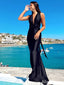 Elegant Black V-neck  Mermaid Long Prom Dress,PD38084