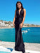 Elegant Black V-neck  Mermaid Long Prom Dress,PD38084