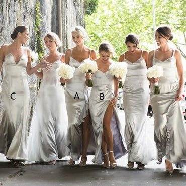 Elegant V-neck Side slit A-line Long Bridesmaid Dress, PD3183