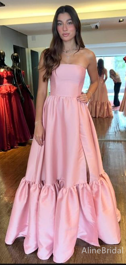 Elegant Pink Strapless A-line Long Prom Dress,PD38110