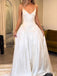 Simple V-neck Spaghetti Strap A-line Long Prom Dress,PD38112