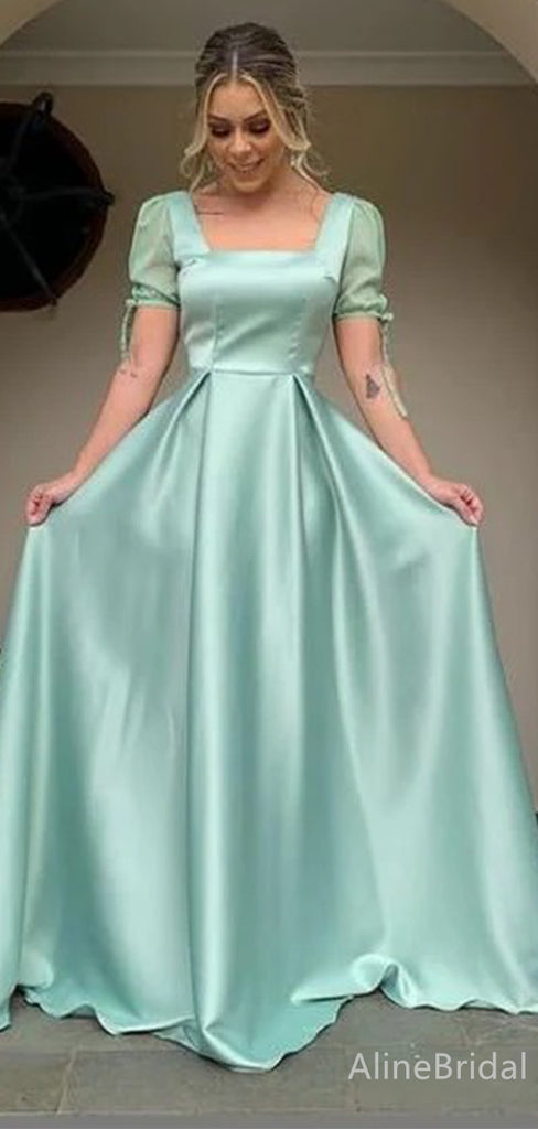 Elegant Square Sage A-line Long Prom Dress,PD38131