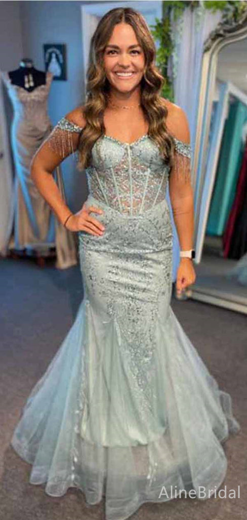 Elegant V-neck Off-Shoulder Strapless Mermaid Long Prom Dress,PD38171