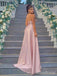 Elegant Spaghetti Strap Split Side A-line Long Prom Dress,PD381795