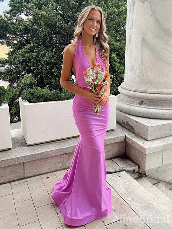 Elegant V-neck Halter Mermaid Long Prom Dress,PD381829