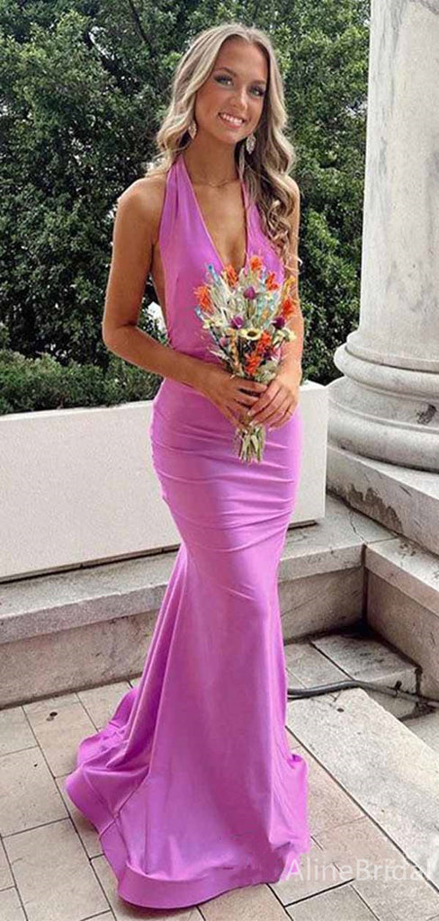 Elegant V-neck Halter Mermaid Long Prom Dress,PD381829