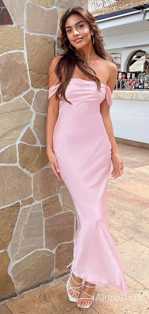 Elegant Pink Off-Shoulder Strapless Mermaid Long Prom Dress,PD381874