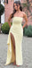 Simple Yellow Strapless Split Side Mermaid Long Prom Dress,PD381876