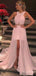 Elegant Pink A-line Split Side Long Prom Dress,PD381881