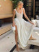 Simple White Split Side A-line Long Prom Dress,PD381898