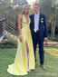 Gorgeous Yellow Deep V-neck Split Side A-line Long Prom Dress,PD381917