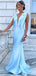 Gorgeous Blue Deep V-neck Split Side A-line Long Prom Dress,PD381918