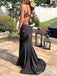 Gorgeous V-neck Black Spaghetti Strap Mermaid Long Prom Dress,PD381931