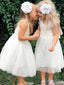 Simple White Lace A-line Long Flower Girl Dresses, FGS170