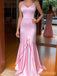 Elegant Pink V-neck Spaghetti Strap Mermaid Long Prom Dress,PD381946