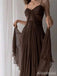 Elegant Brown V-neck Spaghetti Strap A-line Long Prom Dress,PD381951