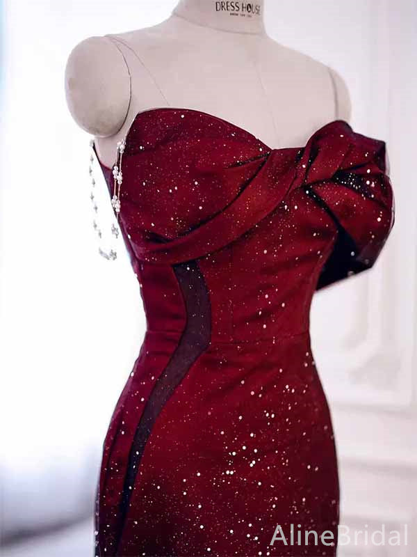 Gorgeous Burgundy Strapless Mermaid Long Prom Dress,PD381965