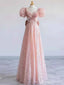 Elegant Pink V-neck Ruffles A-line Long Prom Dress,PD381968