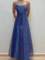 Elegant Blue Lace Spaghetti Strap A-line Long Prom Dress,PD381972