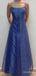 Elegant Blue Lace Spaghetti Strap A-line Long Prom Dress,PD381972