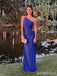 Elegant Blue One Shoulder Spaghetti Strap Mermaid Long Prom Dress,PD381977