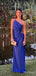 Elegant Blue One Shoulder Spaghetti Strap Mermaid Long Prom Dress,PD381977