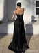 Elegant Black Spaghetti Strap A-line Long Prom Dress,PD381985