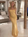 Elegant Yellow Spaghetti Strap Mermaid Long Prom Dress,PD382008