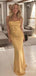 Elegant Yellow Spaghetti Strap Mermaid Long Prom Dress,PD382008