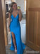 Elegant V-neck Spaghetti Strap Side Slit Mermaid Long Prom Dress,PD382019