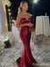 Sexy V-neck Burgundy Strapless Mermaid Long Prom Dress,PD382026