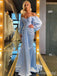 Elegant V-neck Blue Off-Shoulder Strapless Mermaid Long Prom Dress,PD382028