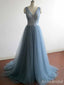 Elegant V-neck Grey A-line Long Prom Dress,PD382037