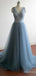 Elegant V-neck Grey A-line Long Prom Dress,PD382037