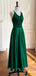 Elegant Green V-neck Spaghetti Strap A-line Long Prom Dress,PD382040