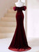 Gorgeous Sweetheart Off-Shoulder Burgundy Mermaid Long Prom Dress,PD382045