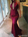 Sexy Burgundy Halter Mermaid Long Prom Dress,PD382055