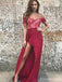 Gorgeous V-neck Lace Off-Shoulder Mermaid Split Side Long Prom Dress,PD382057