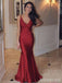 Elegant V-neck Spaghetti Strap Burgundy Mermaid Long Prom Dress,Evening Dress,PD382066