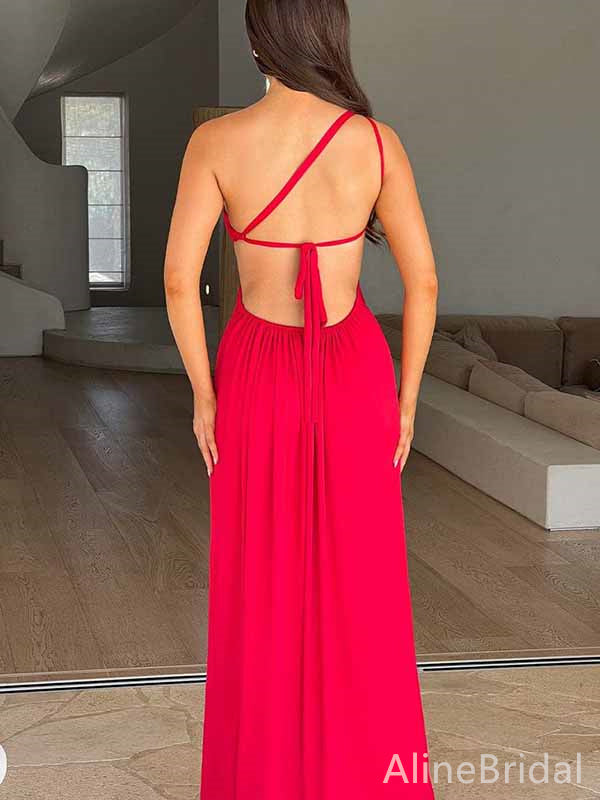 Elegant One Shoulder Side Slit Red Mermaid Long Prom Dress,Evening Dress,PD382072