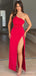 Elegant One Shoulder Side Slit Red Mermaid Long Prom Dress,Evening Dress,PD382072