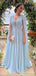 Elegant Light Blue V-neck A-line Long Prom Dress,Evening Dress,PD382076