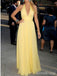 Elegant V-neck Yellow Halter A-line Long Prom Dress,Evening Dress,PD382095