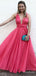 Elegant V-neck Spaghetti Strap A-line Long Prom Dress,Evening Dress,PD382097