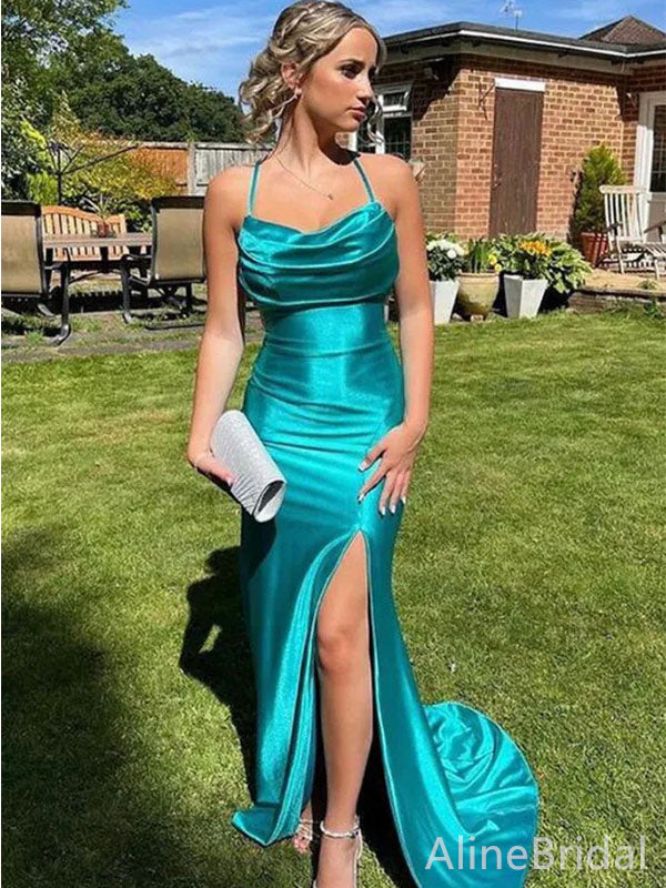 Elegant Spaghetti Strap Side Slit Mermaid Long Prom Dress,Evening Dress,PD382103