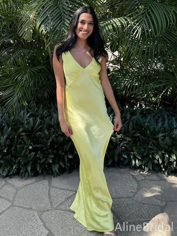 Elegant V-neck Yellow Straps Mermaid Long Prom Dress,Evening Dress,PD382125