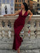 Gorgeous V-neck Burgundy Mermaid Long Prom Dress,Evening Dress,PD382128