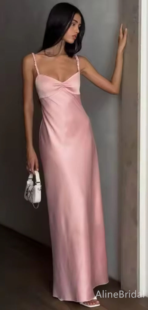 Elegant V-neck Pink Spaghetti Strap Mermaid Long Prom Dress,Evening Dress,PD382140